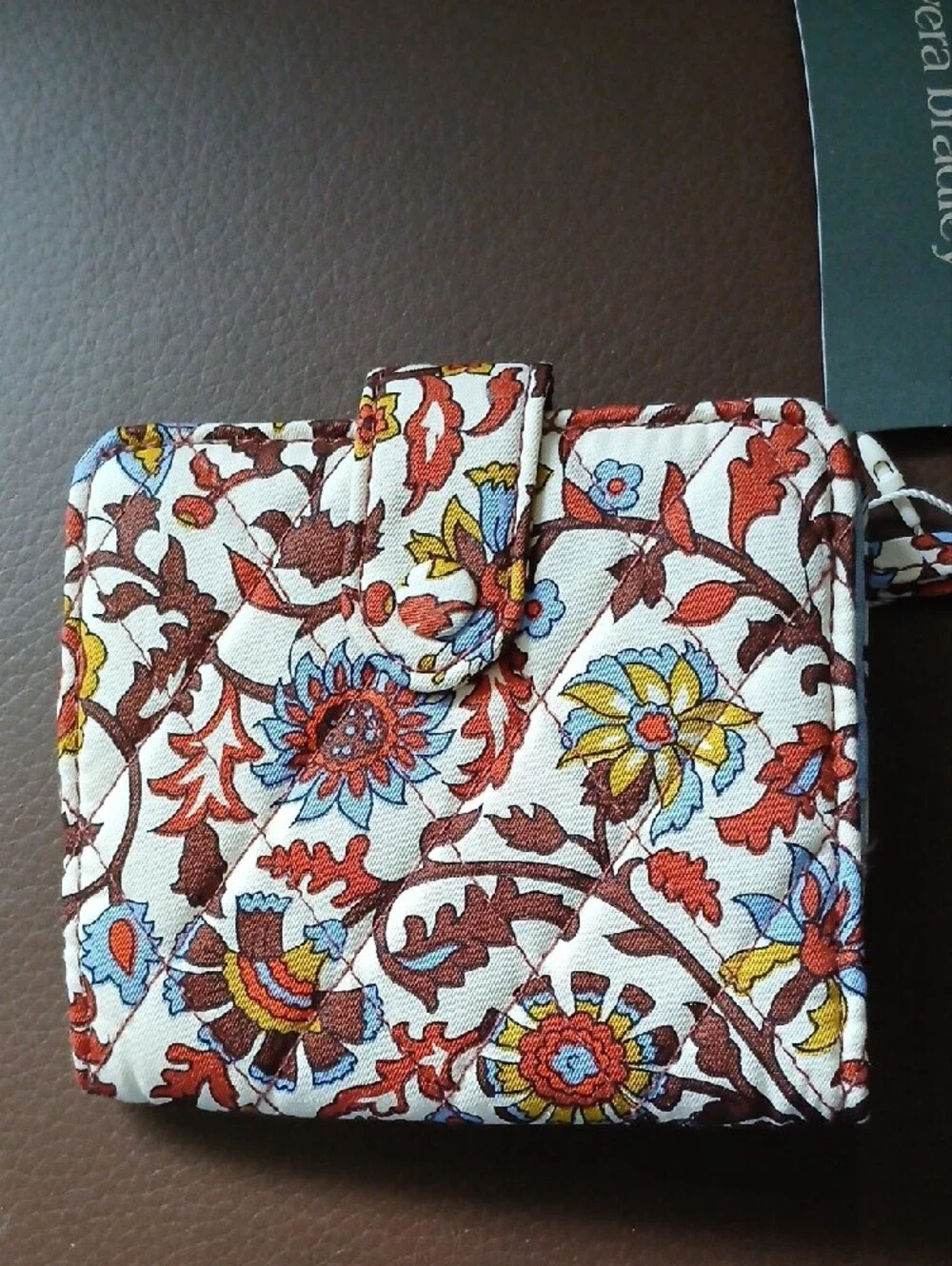 Vera Bradley Quilted Floral Wristlet Wallet in White, Brown, Yellow, Blue, Red